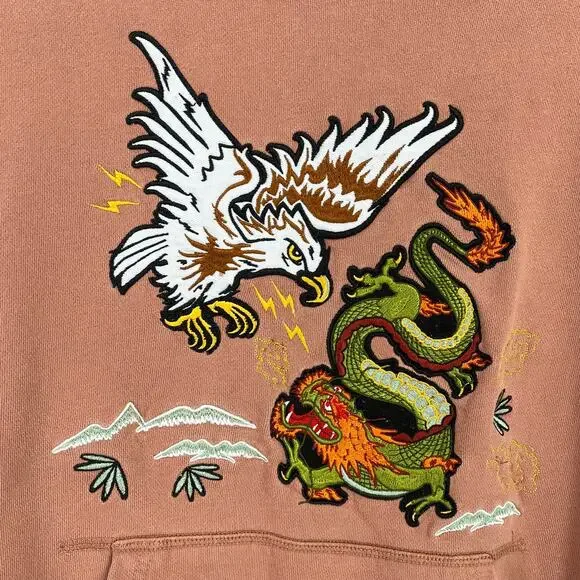 Civil Regime Eagle Dragon Military Styled Hoodie Mens Size Small Dusty Rose - Picture 2 of 8